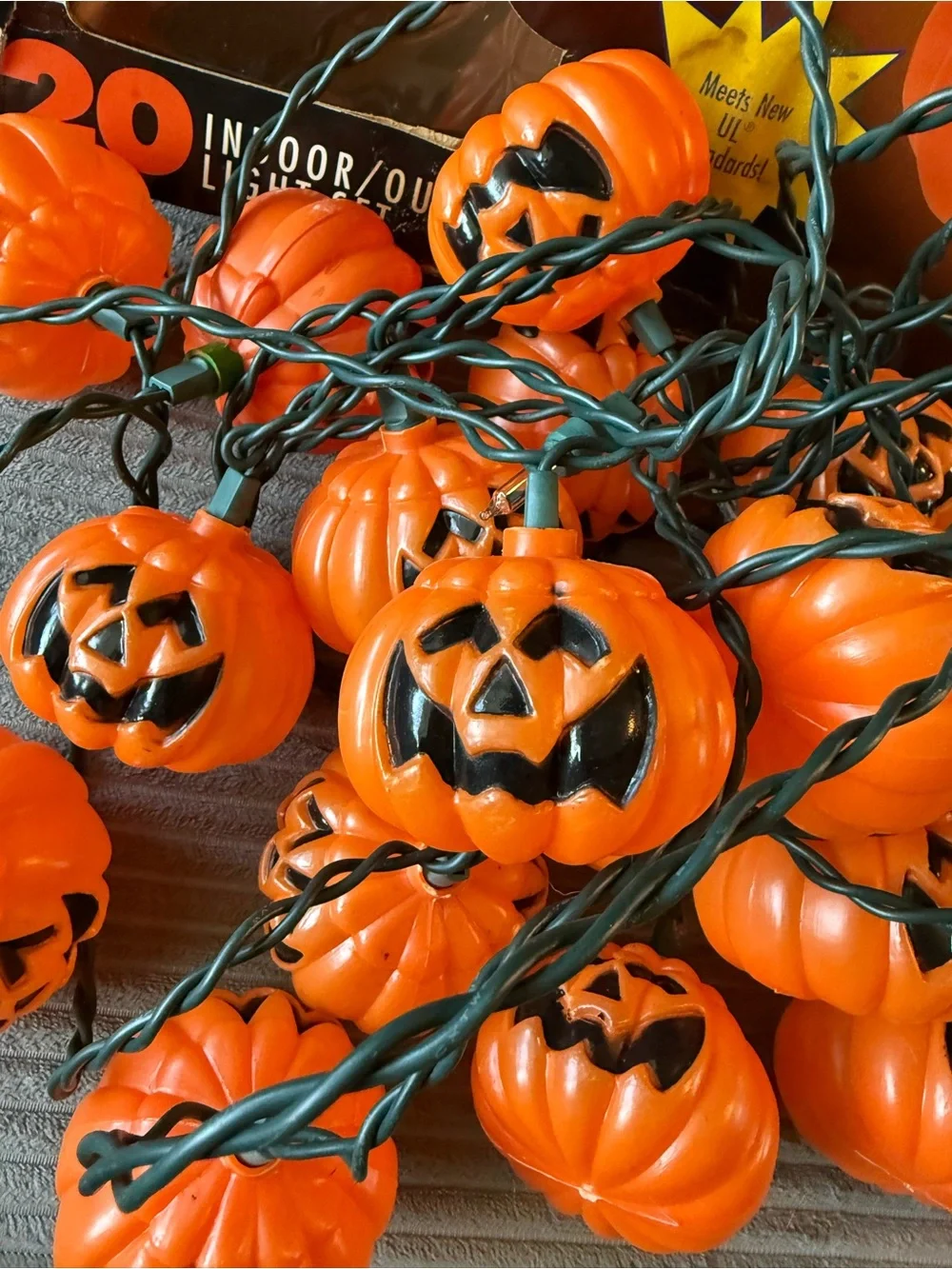 Vintage Halloween Outdoor Orange Jack-O'-Lantern Happy Pumpkin String Lights